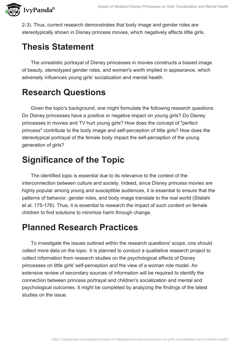 Impact of Idealized Disney Princesses on Girls’ Socialization and Mental Health. Page 2