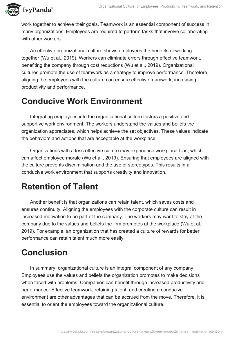 Organizational Culture for Employees’ Productivity, Teamwork, and Retention. Page 2