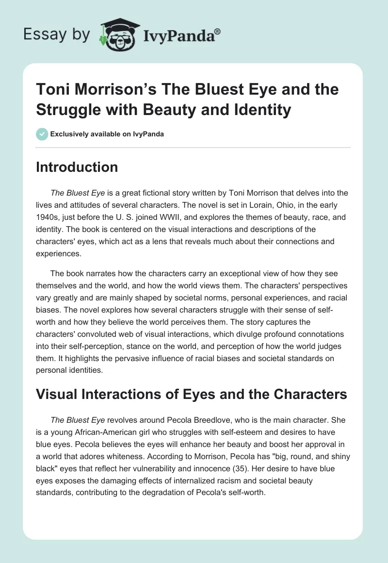 Toni Morrison’s The Bluest Eye and the Struggle with Beauty and Identity. Page 1