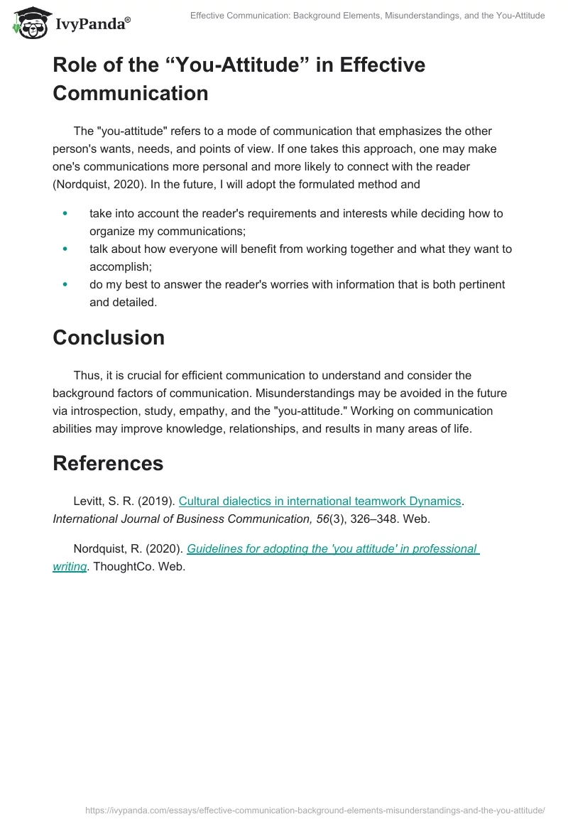 Effective Communication: Background Elements, Misunderstandings, and the You-Attitude. Page 2