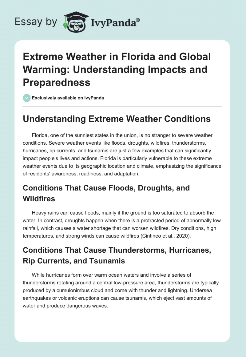 Extreme Weather in Florida and Global Warming: Understanding Impacts and Preparedness. Page 1