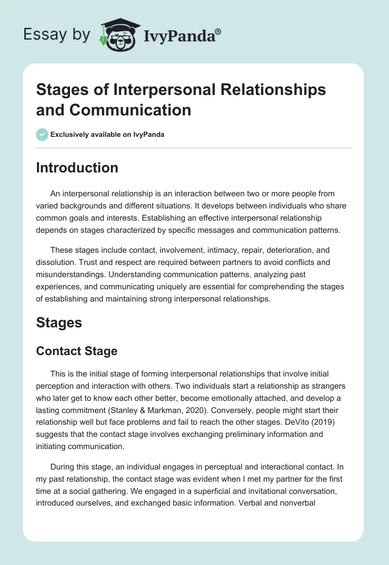 Stages of Interpersonal Relationships and Communication. Page 1