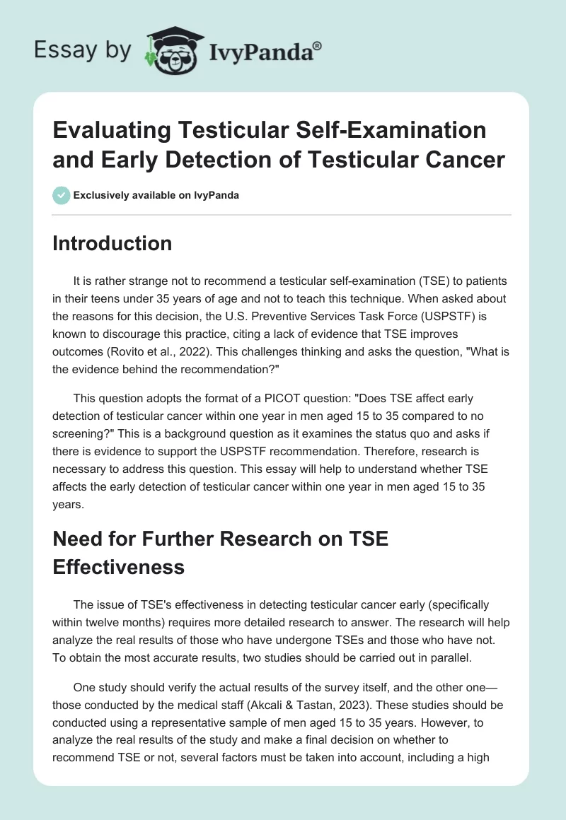 Evaluating Testicular Self-Examination and Early Detection of Testicular Cancer. Page 1