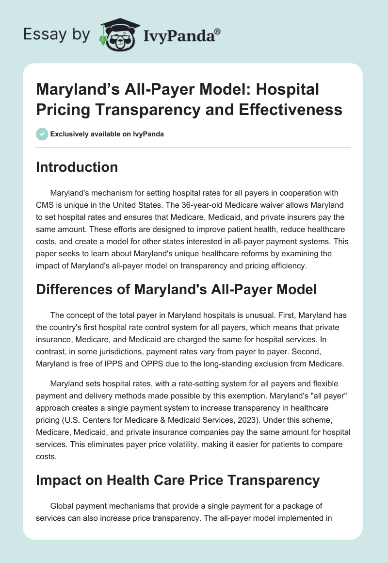 Maryland’s All-Payer Model: Hospital Pricing Transparency and Effectiveness. Page 1