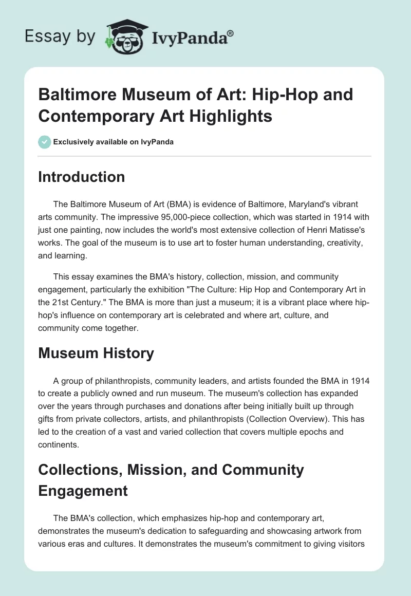 Baltimore Museum of Art: Hip-Hop and Contemporary Art Highlights. Page 1