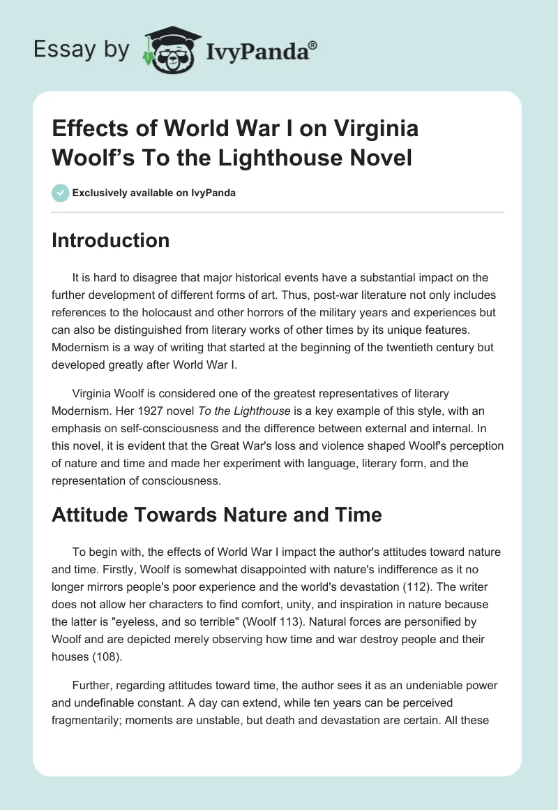 Effects of World War I on Virginia Woolf’s To the Lighthouse Novel. Page 1