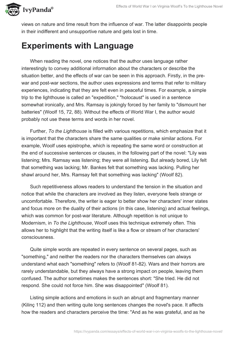 Effects of World War I on Virginia Woolf’s To the Lighthouse Novel. Page 2