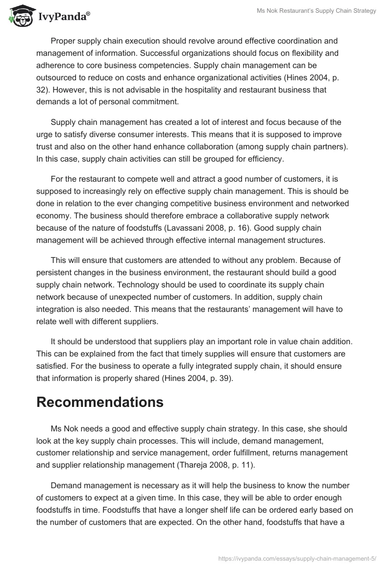 Ms Nok Restaurant’s Supply Chain Strategy. Page 2