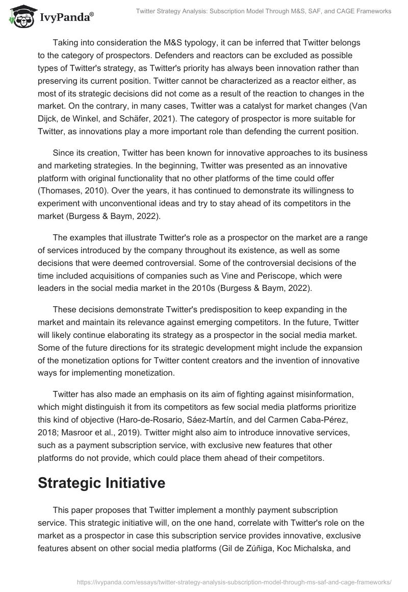 Twitter Strategy Analysis: Subscription Model Through M&S, SAF, and CAGE Frameworks. Page 2