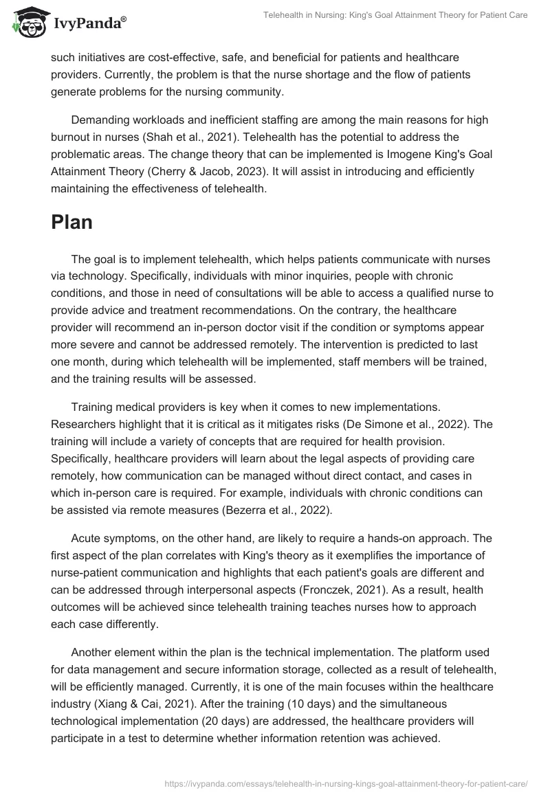 Telehealth in Nursing: King's Goal Attainment Theory for Patient Care. Page 2