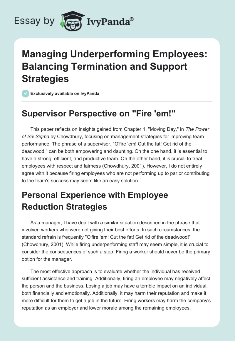 Managing Underperforming Employees: Balancing Termination and Support Strategies. Page 1