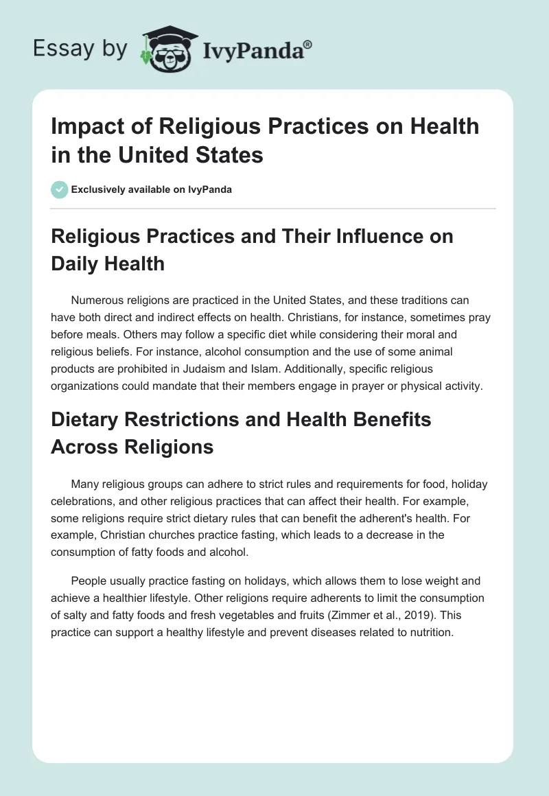 Impact of Religious Practices on Health in the United States. Page 1