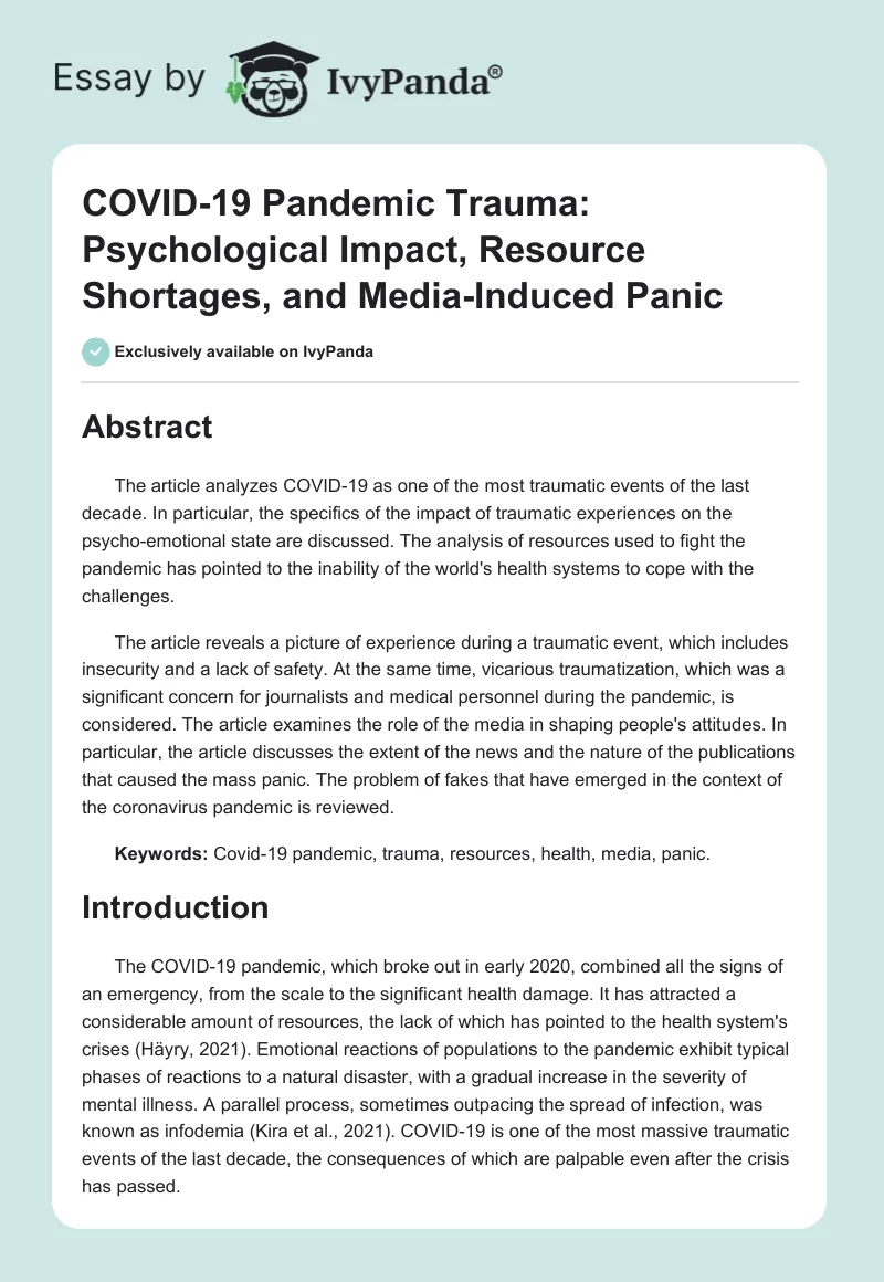 COVID-19 Pandemic Trauma: Psychological Impact, Resource Shortages, and Media-Induced Panic. Page 1