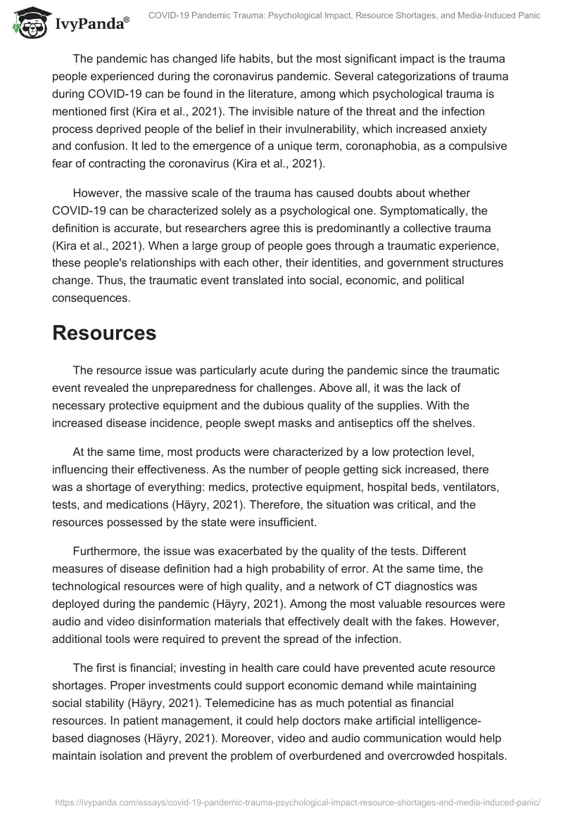 COVID-19 Pandemic Trauma: Psychological Impact, Resource Shortages, and Media-Induced Panic. Page 2