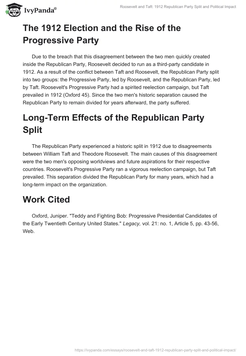 Roosevelt and Taft: 1912 Republican Party Split and Political Impact. Page 2
