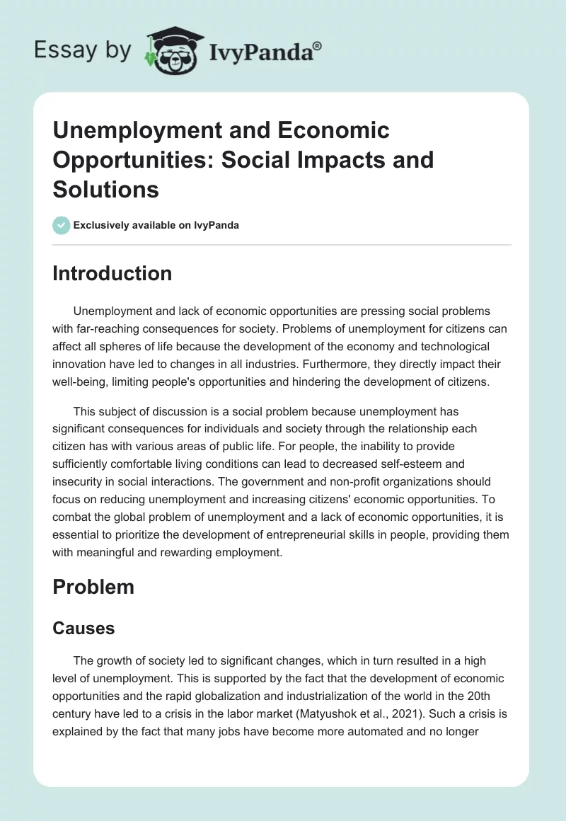 Unemployment and Economic Opportunities: Social Impacts and Solutions. Page 1