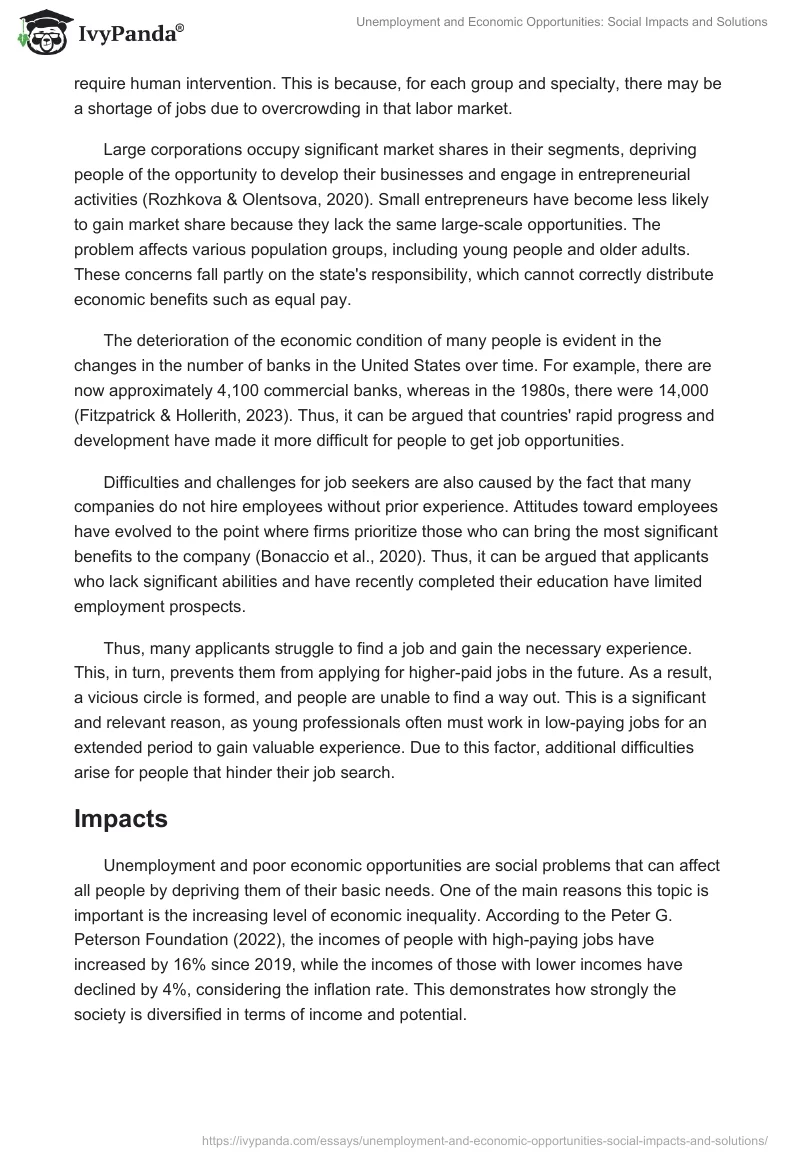 Unemployment and Economic Opportunities: Social Impacts and Solutions. Page 2