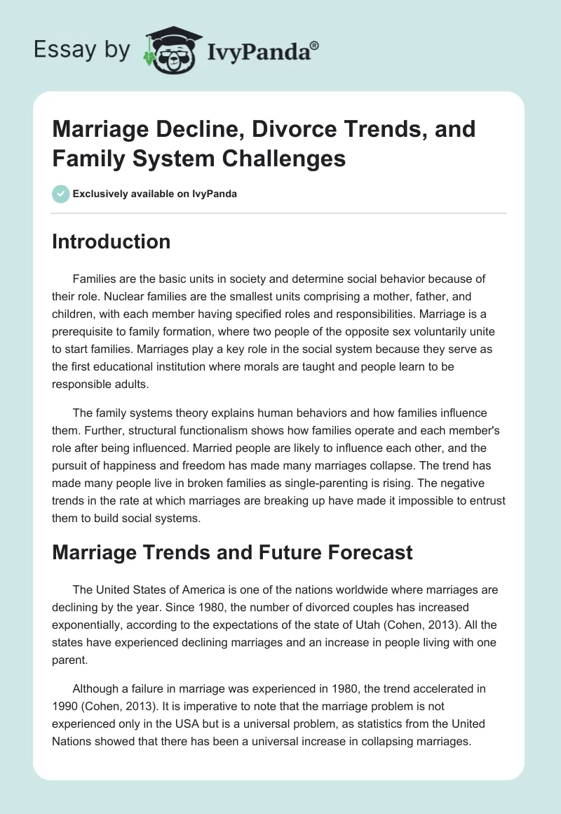 Marriage Decline, Divorce Trends, and Family System Challenges. Page 1