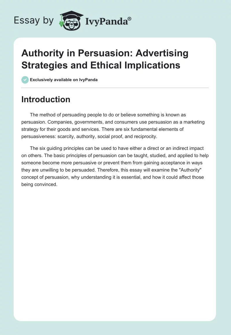 Authority in Persuasion: Advertising Strategies and Ethical Implications. Page 1