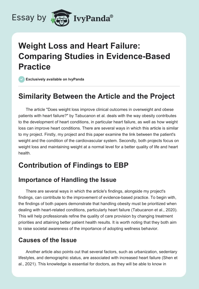 Weight Loss and Heart Failure: Comparing Studies in Evidence-Based Practice. Page 1