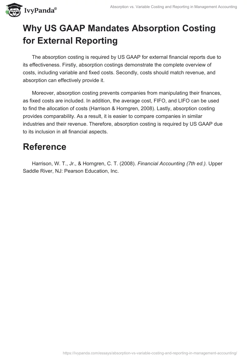 Absorption vs. Variable Costing and Reporting in Management Accounting. Page 2