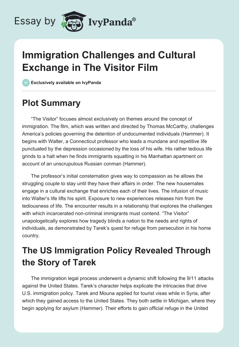 Immigration Challenges and Cultural Exchange in The Visitor Film. Page 1