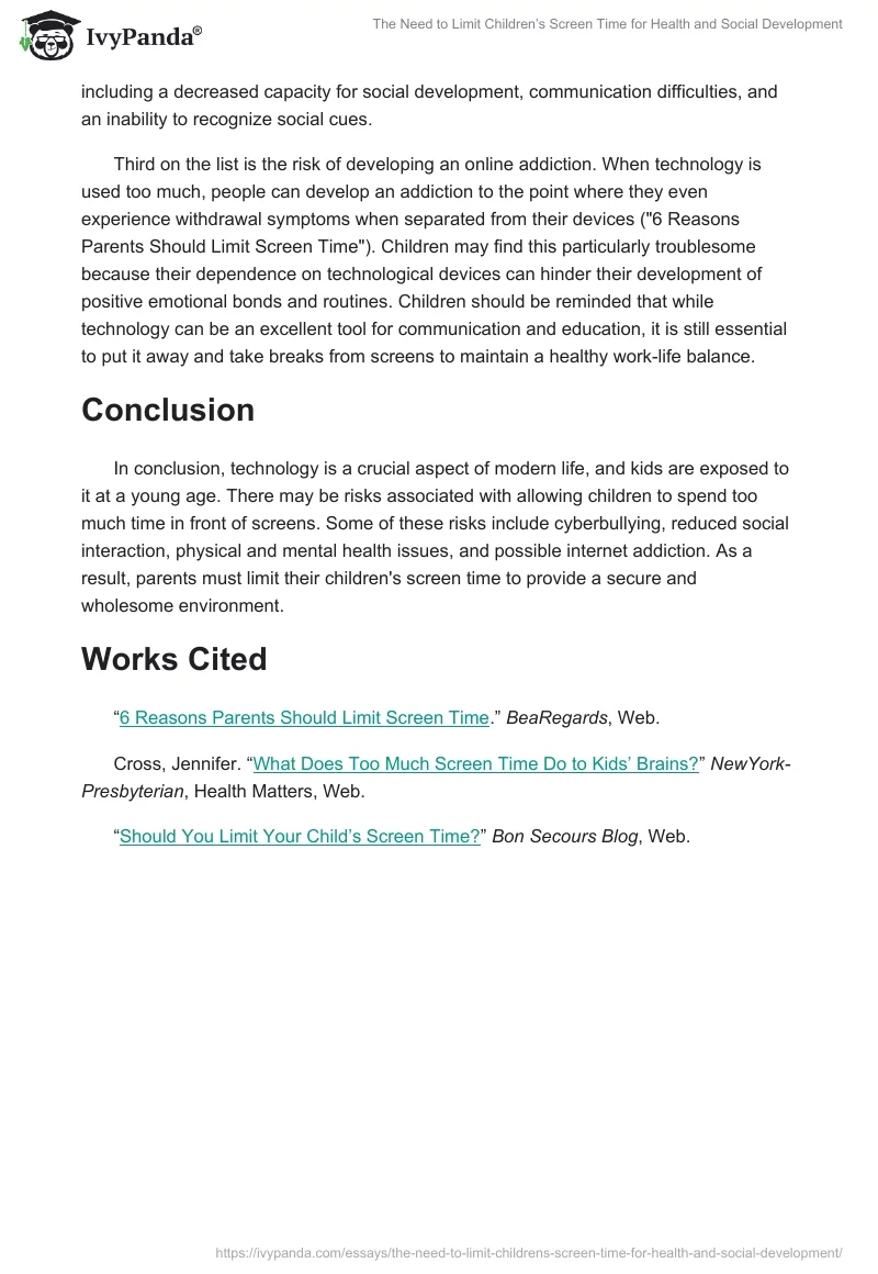 The Need to Limit Children’s Screen Time for Health and Social Development. Page 2