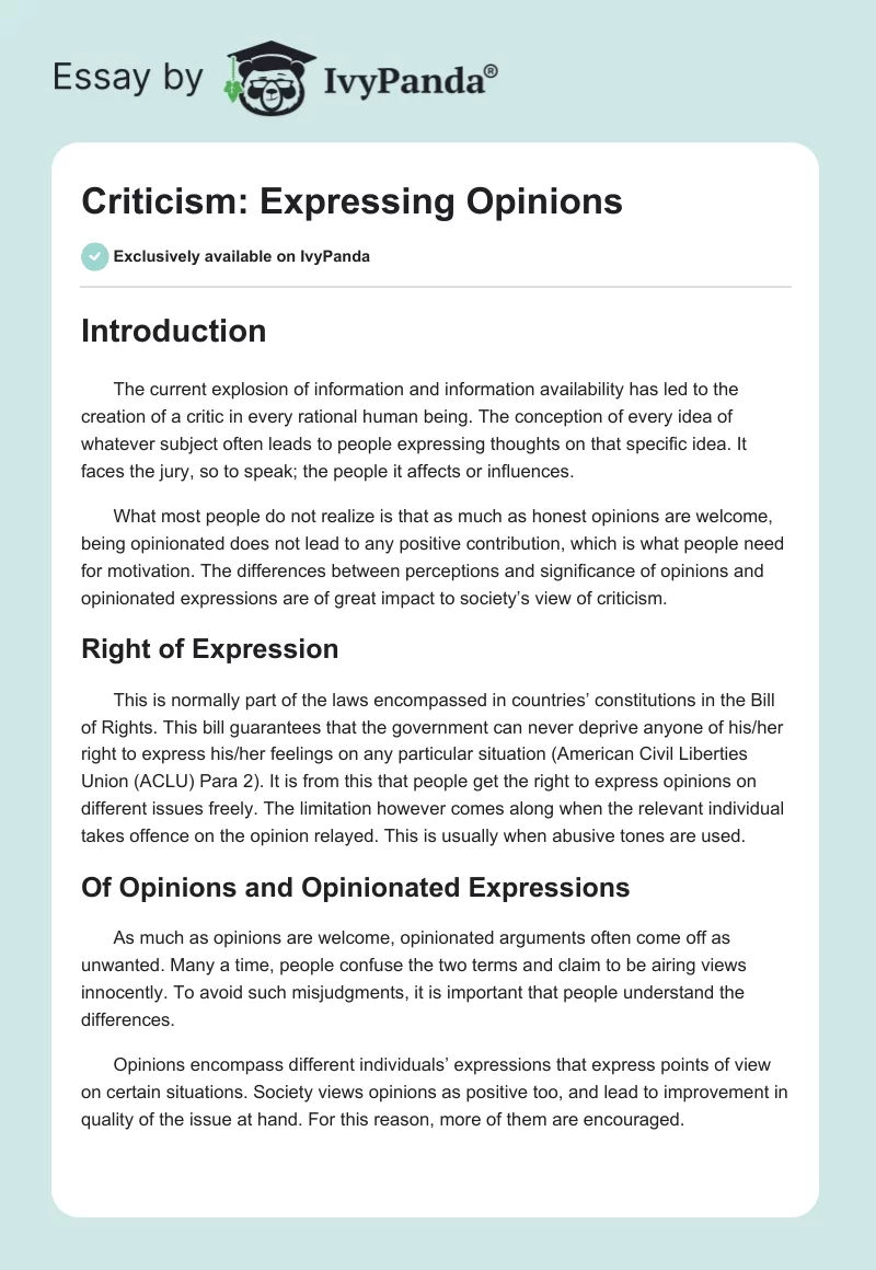 Criticism: Expressing Opinions. Page 1