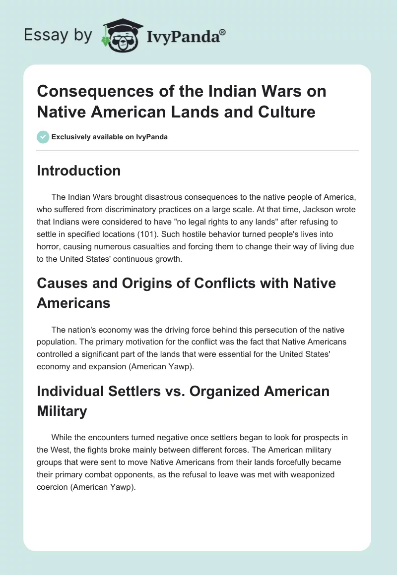 Consequences of the Indian Wars on Native American Lands and Culture. Page 1