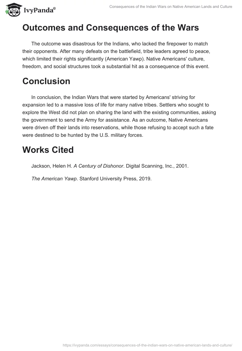 Consequences of the Indian Wars on Native American Lands and Culture. Page 2