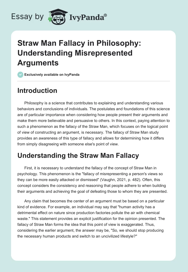 Straw Man Fallacy in Philosophy: Understanding Misrepresented Arguments. Page 1