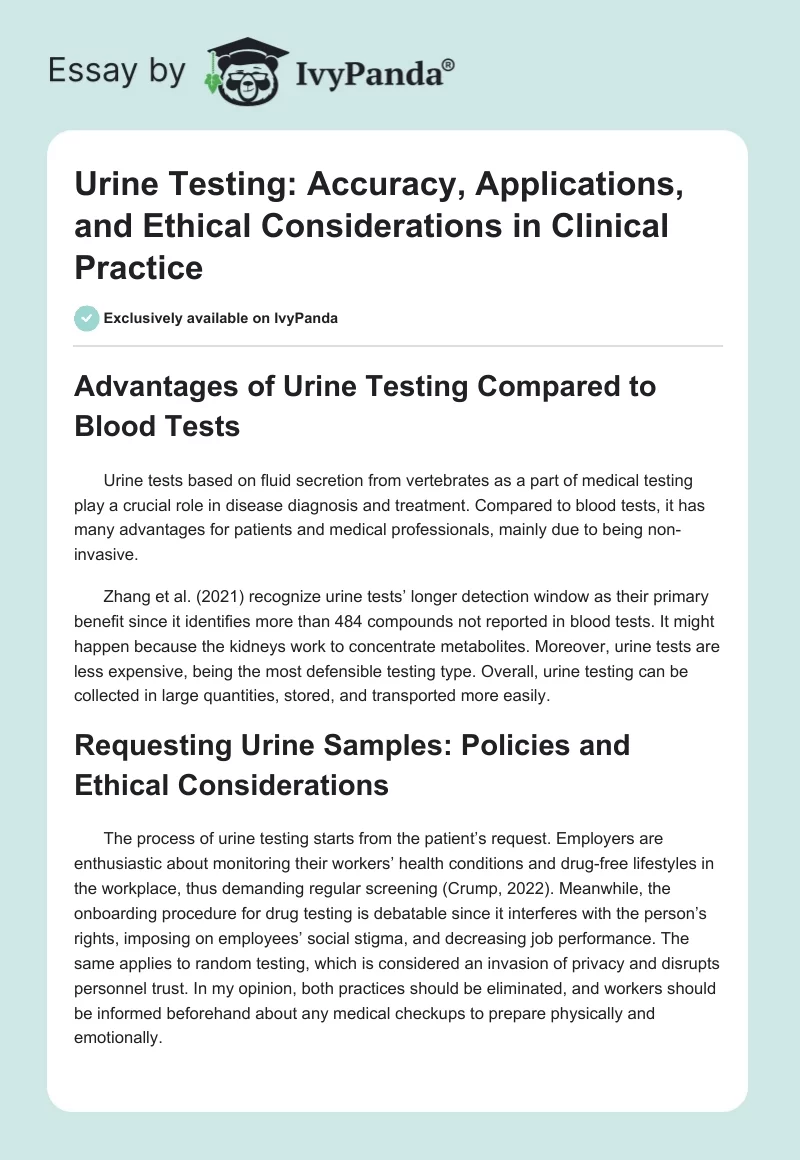 Urine Testing: Accuracy, Applications, and Ethical Considerations in Clinical Practice. Page 1