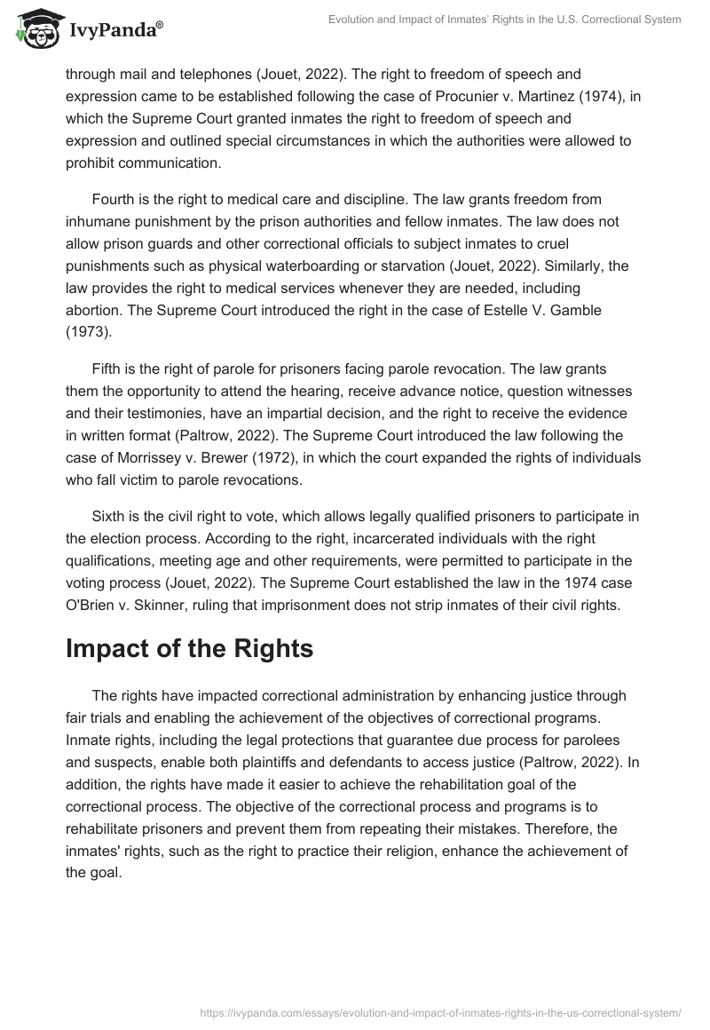 Evolution and Impact of Inmates’ Rights in the U.S. Correctional System. Page 2