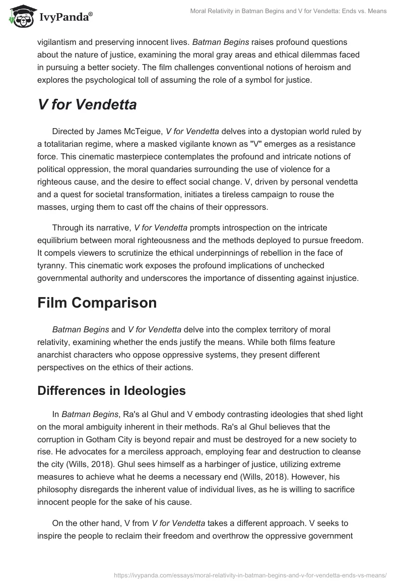 Moral Relativity in Batman Begins and V for Vendetta: Ends vs. Means. Page 2