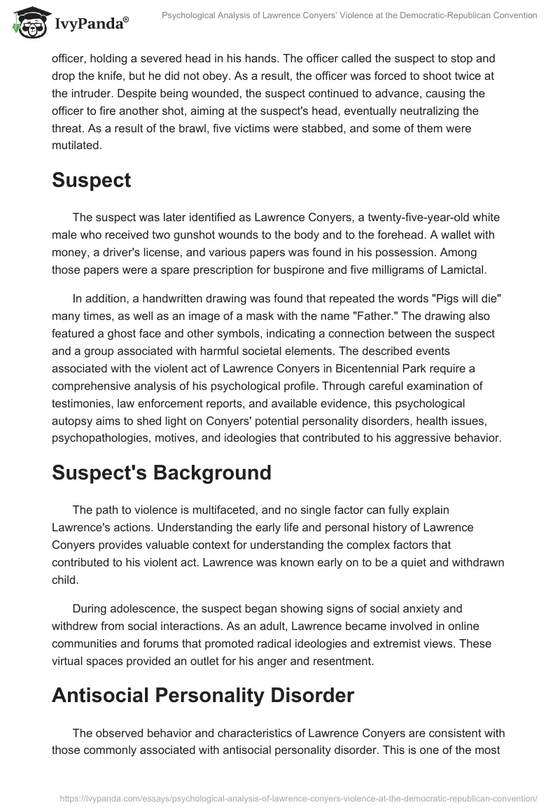 Psychological Analysis of Lawrence Conyers’ Violence at the Democratic-Republican Convention. Page 2