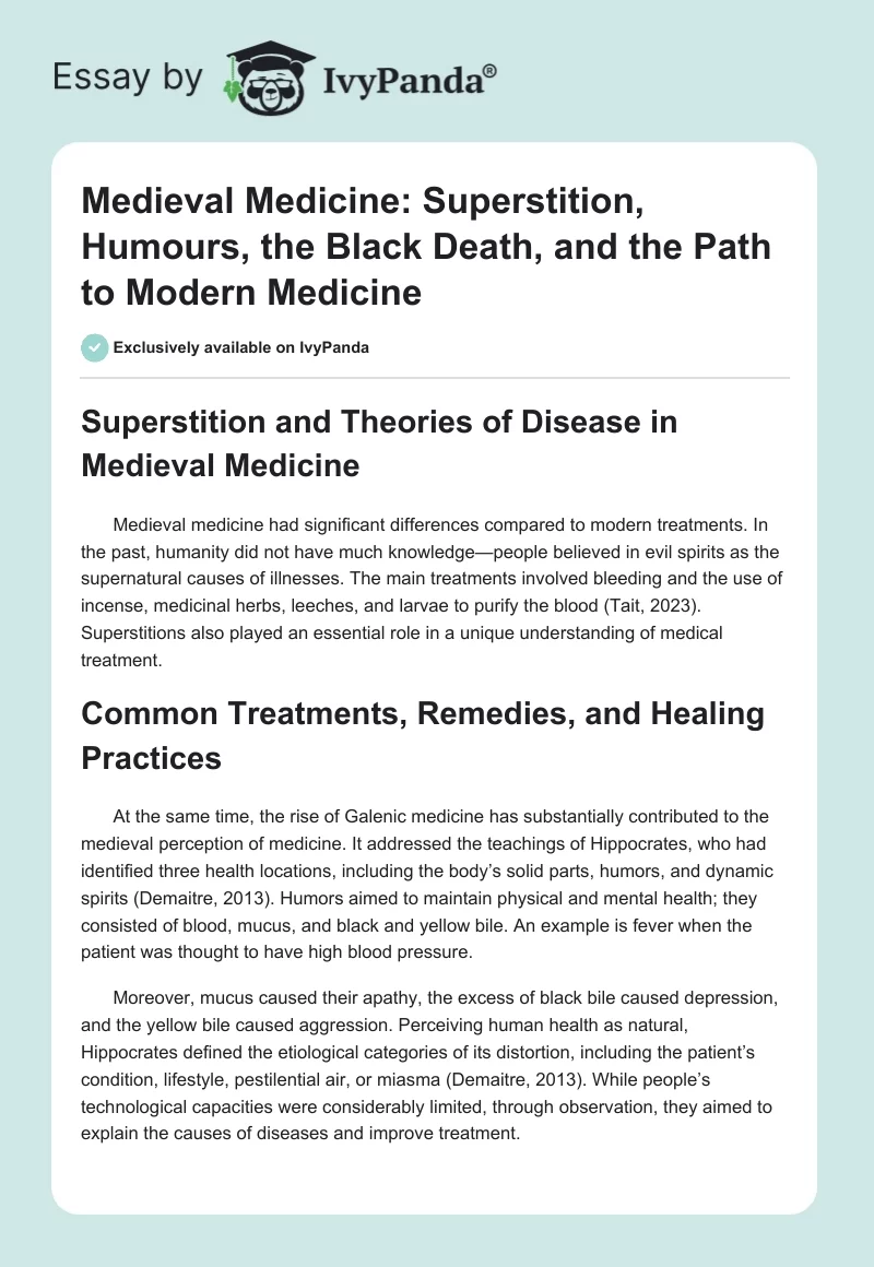 Medieval Medicine: Superstition, Humours, the Black Death, and the Path to Modern Medicine. Page 1