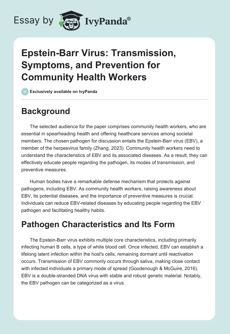 Epstein-Barr Virus: Transmission, Symptoms, and Prevention for Community Health Workers. Page 1