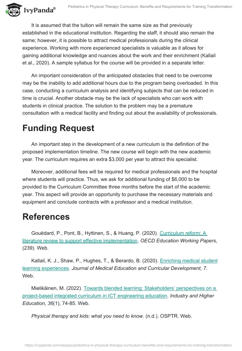 Pediatrics in Physical Therapy Curriculum: Benefits and Requirements for Training Transformation. Page 2