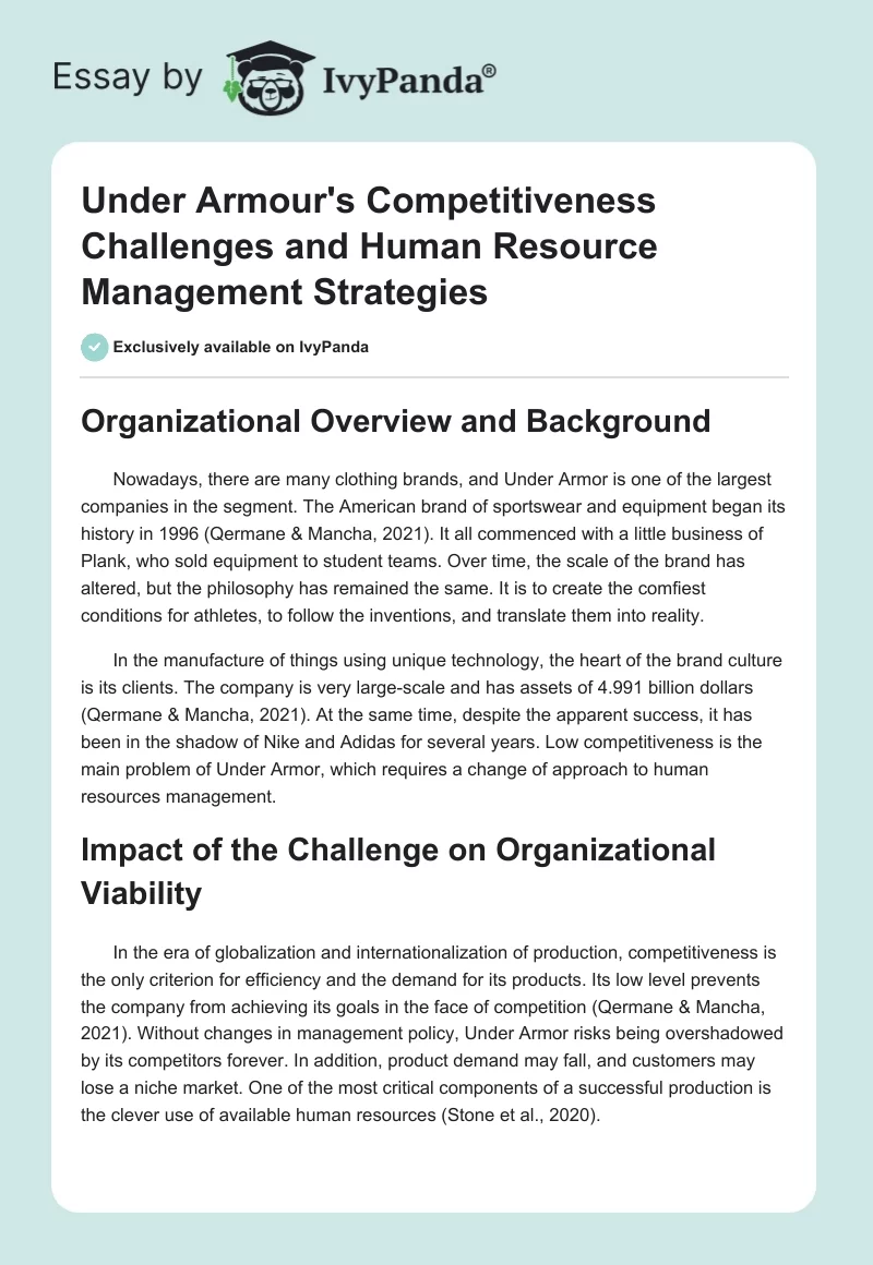 Under Armour's Competitiveness Challenges and Human Resource Management Strategies. Page 1