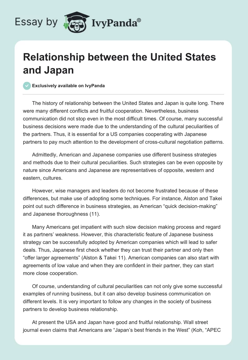 Relationship between the United States and Japan. Page 1