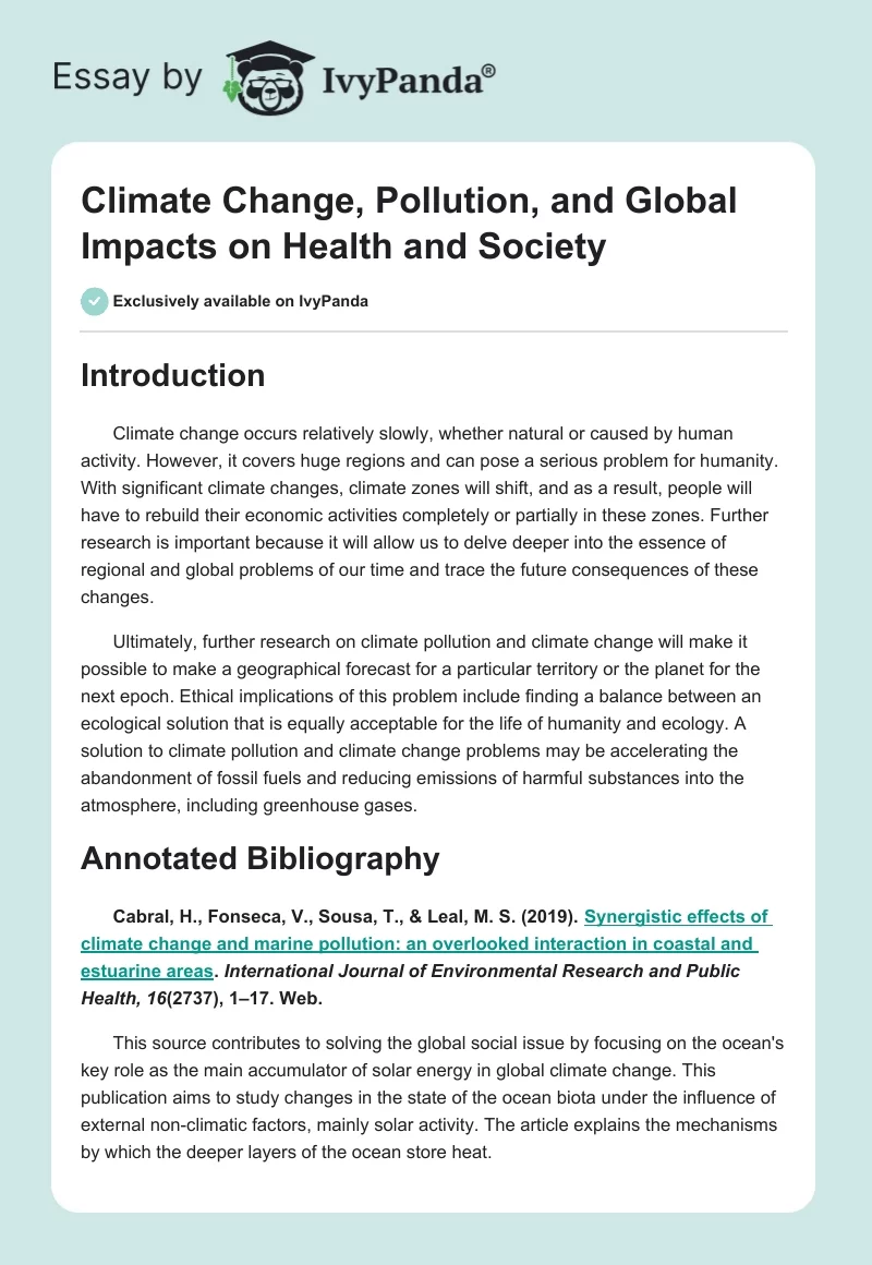 Climate Change, Pollution, and Global Impacts on Health and Society. Page 1