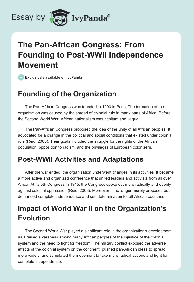 The Pan-African Congress: From Founding to Post-WWII Independence Movement. Page 1