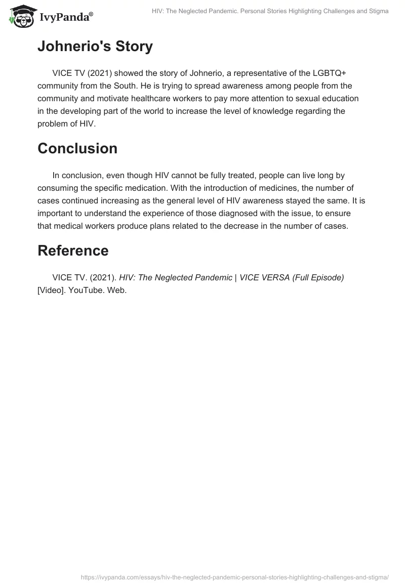 HIV: The Neglected Pandemic. Personal Stories Highlighting Challenges and Stigma. Page 2