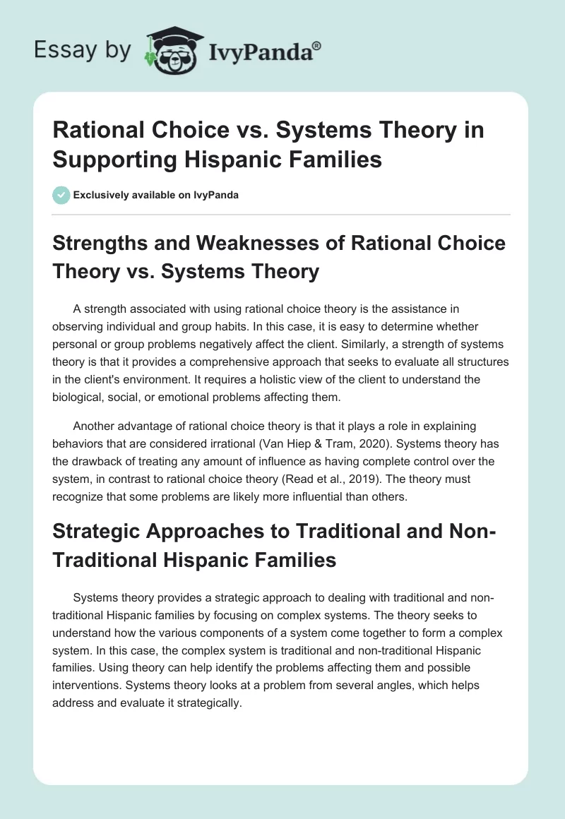 Rational Choice vs. Systems Theory in Supporting Hispanic Families. Page 1
