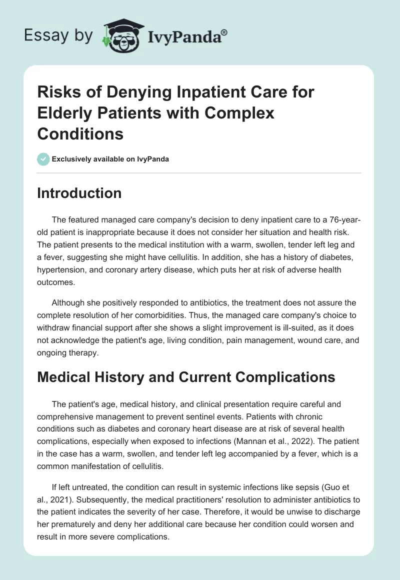 Risks of Denying Inpatient Care for Elderly Patients with Complex Conditions. Page 1