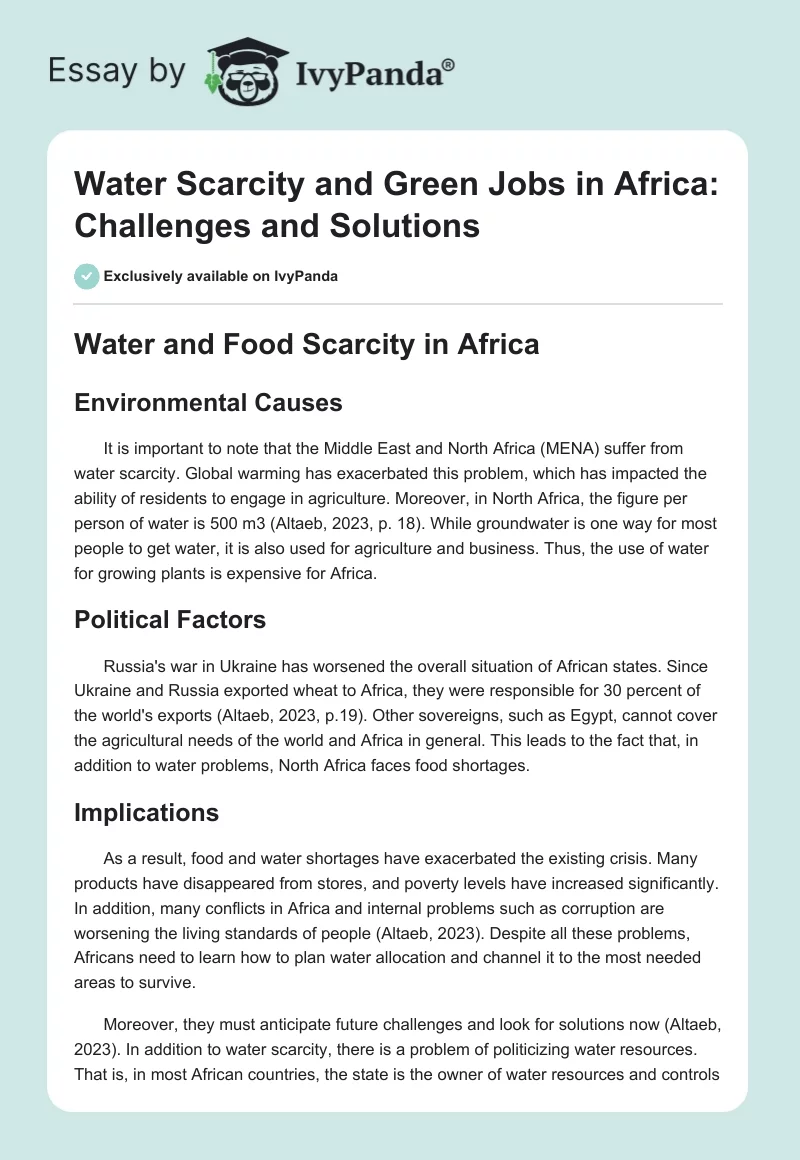 Water Scarcity and Green Jobs in Africa: Challenges and Solutions. Page 1