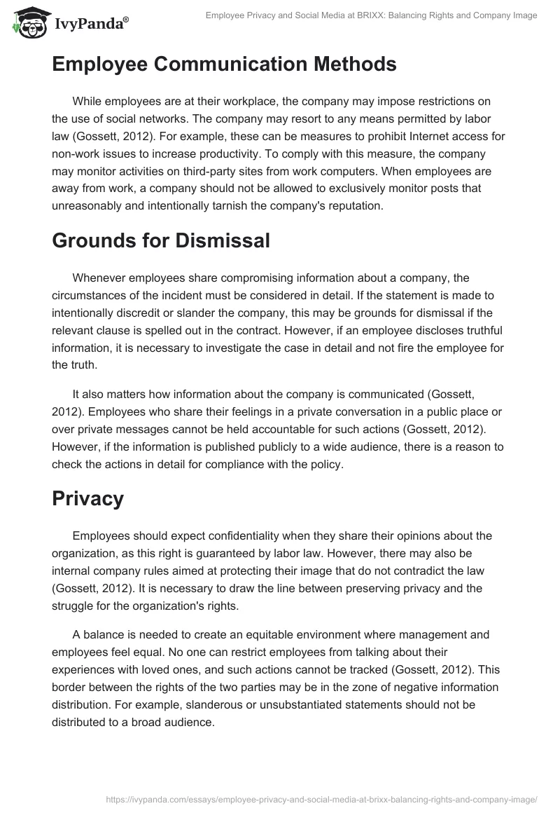 Employee Privacy and Social Media at BRIXX: Balancing Rights and Company Image. Page 2