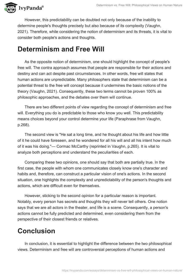 Determinism vs. Free Will: Philosophical Views on Human Nature. Page 2