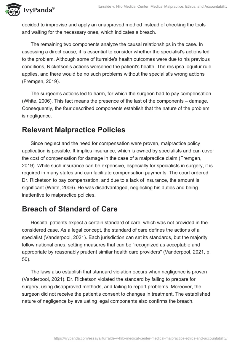 Iturralde v. Hilo Medical Center: Medical Malpractice, Ethics, and Accountability. Page 2