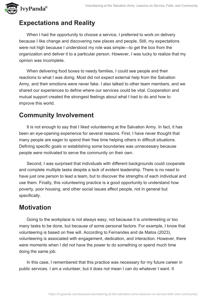 Volunteering at the Salvation Army: Lessons on Service, Faith, and Community. Page 2